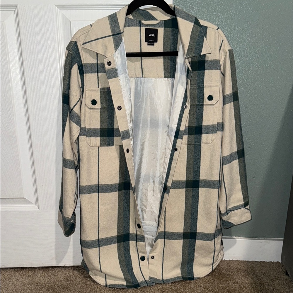 Vans Cream and Green Plaid Overshirt